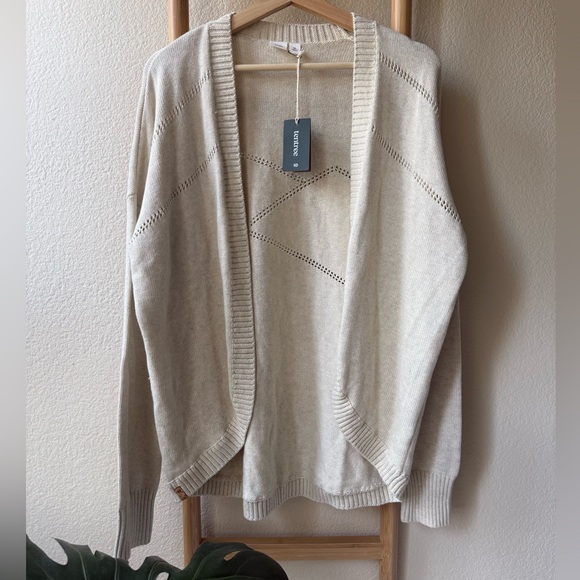 tentree Oatmeal 100% organic cotton Open-Front Diamond Eyelet Cardigan - Picture 2 of 15